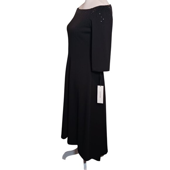 NEW Calvin Klein Off-The-Shoulder High-Low Dress Black Beading Detail Size 4 - Picture 3 of 16